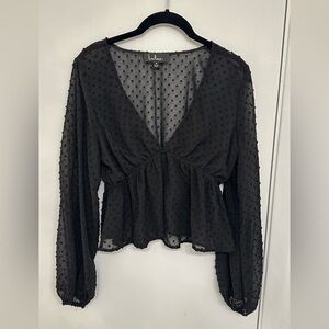 Lulus Elegant Black Sheer Polka Dot Blouse